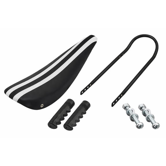 20 inch Lowrider Cruiser Bicycle Parts Kit .Vinyl Banana Saddle Black/White Stripe w/ Hardwar , Black Low-Back Sissy Bar and grips