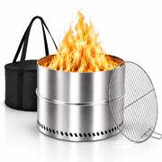 Eclaron 20 inch Smokeless Fire Pit, Portable Stainless Steel Wood Burning Fire Pit with Grill Grate and Carry Bag for Camping, Backyard, Patio, RV and Bonfire