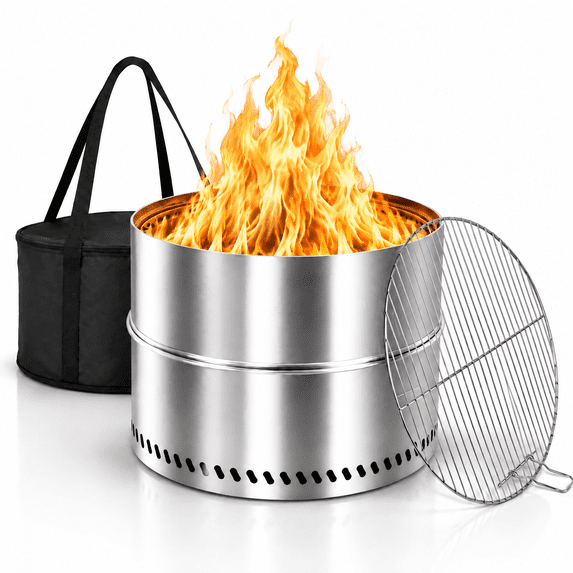 Eclaron 20 inch Smokeless Fire Pit, Portable Stainless Steel Wood Burning Fire Pit with Grill Grate and Carry Bag for Camping, Backyard, Patio, RV and Bonfire