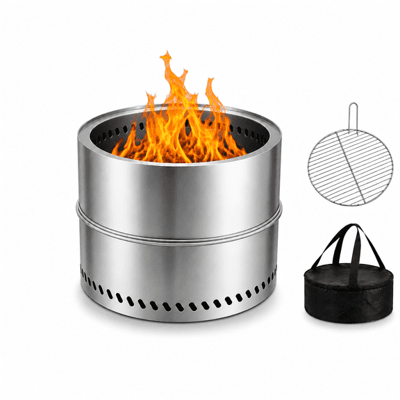 Eclaron 20 inch Smokeless Fire Pit, Portable Stainless Steel Wood Burning Fire Pit with Grill Grate and Carry Bag for Camping, Backyard, Patio, RV and Bonfire