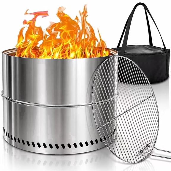 Eclaron 20 inch Smokeless Fire Pit, Portable Stainless Steel Wood Burning Fire Pit with Grill Grate and Carry Bag for Camping, Backyard, Patio, RV and Bonfire
