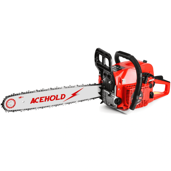 20-inch Red Gas Chain Saw: Equipped with a 62cc, 3.0-horsepower two-stroke engine