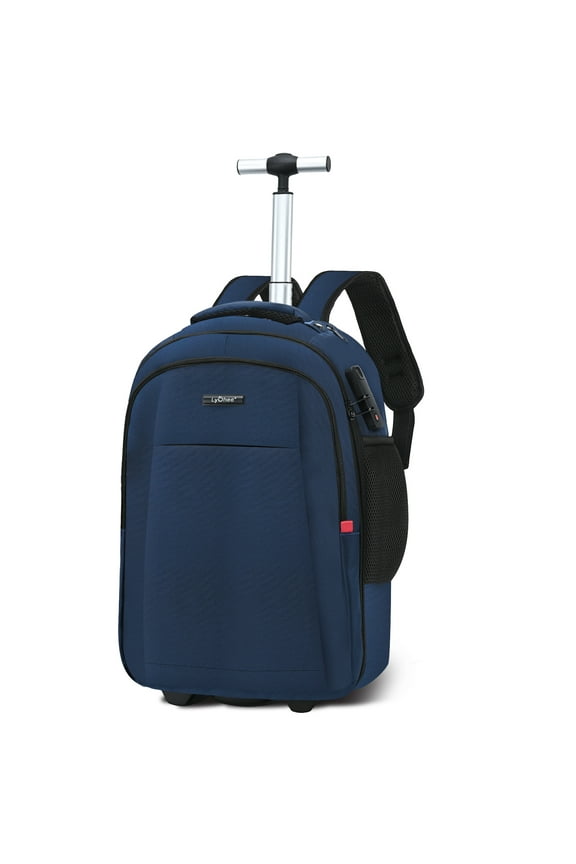 20 inch Rolling Backpack, Adult Business Laptop Backpack with Wheels, Invisible Shoulder Strap Waterproof Backpack with Roller-Suitcase Travel Bag (Blue)