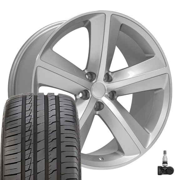 20x9 Rims Tires TPMS Fit Dodge SRT Style Silver Mach'd Wheels Ironman Tires