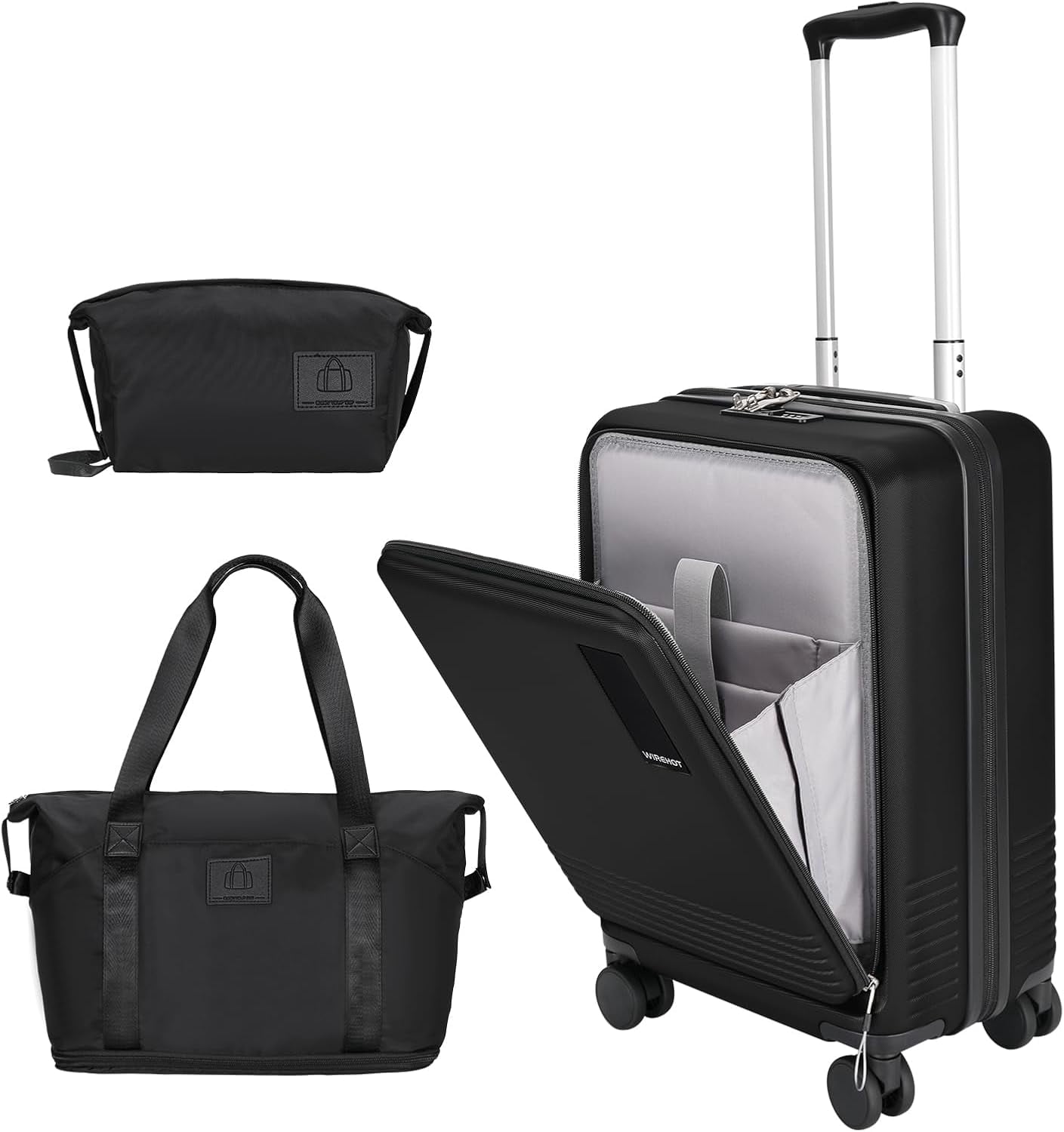 20 inch Small Carry On Luggage Front Open with Laptop Pocket, ABS+PC ...