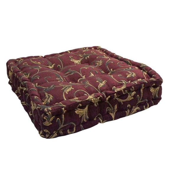 Blazing Needles 20-inch Square Button-tufted Floor Pillow Burgundy Vines