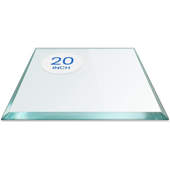 20 inch Square Glass Table Top - Tempered - 1/2" Thick Glass Surface, Safe Beveled Edge, Eased Corners, Multipurpose for Dining Table, Patio, Coffee and End Table