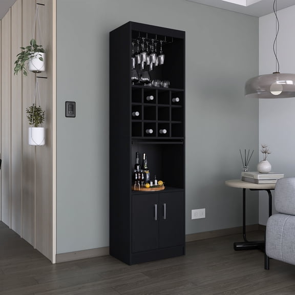 20 - inch Wide Bar Cabinet with Multiple Storage Features for Use as Coffee Bar Station