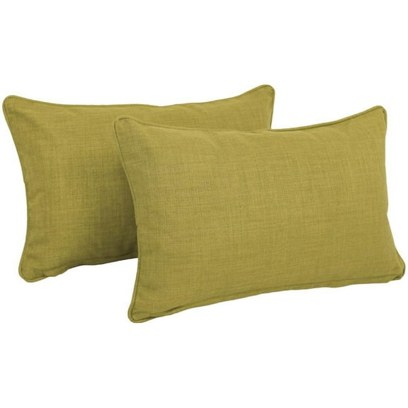 20-inch by 12-inch Double-corded Solid Outdoor Spun Polyester Back Support Pillows with Inserts (Set of 2), Avocado