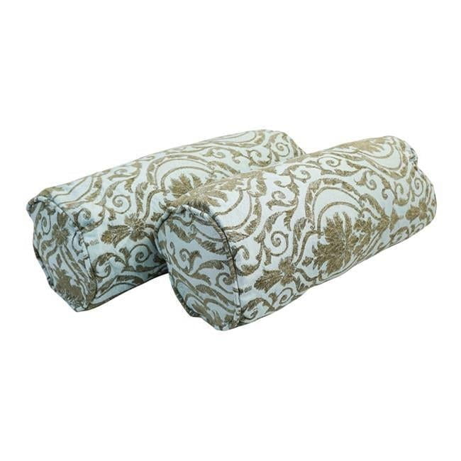 Blue Chenille Bloom Motif Bolster Throw Pillow Set