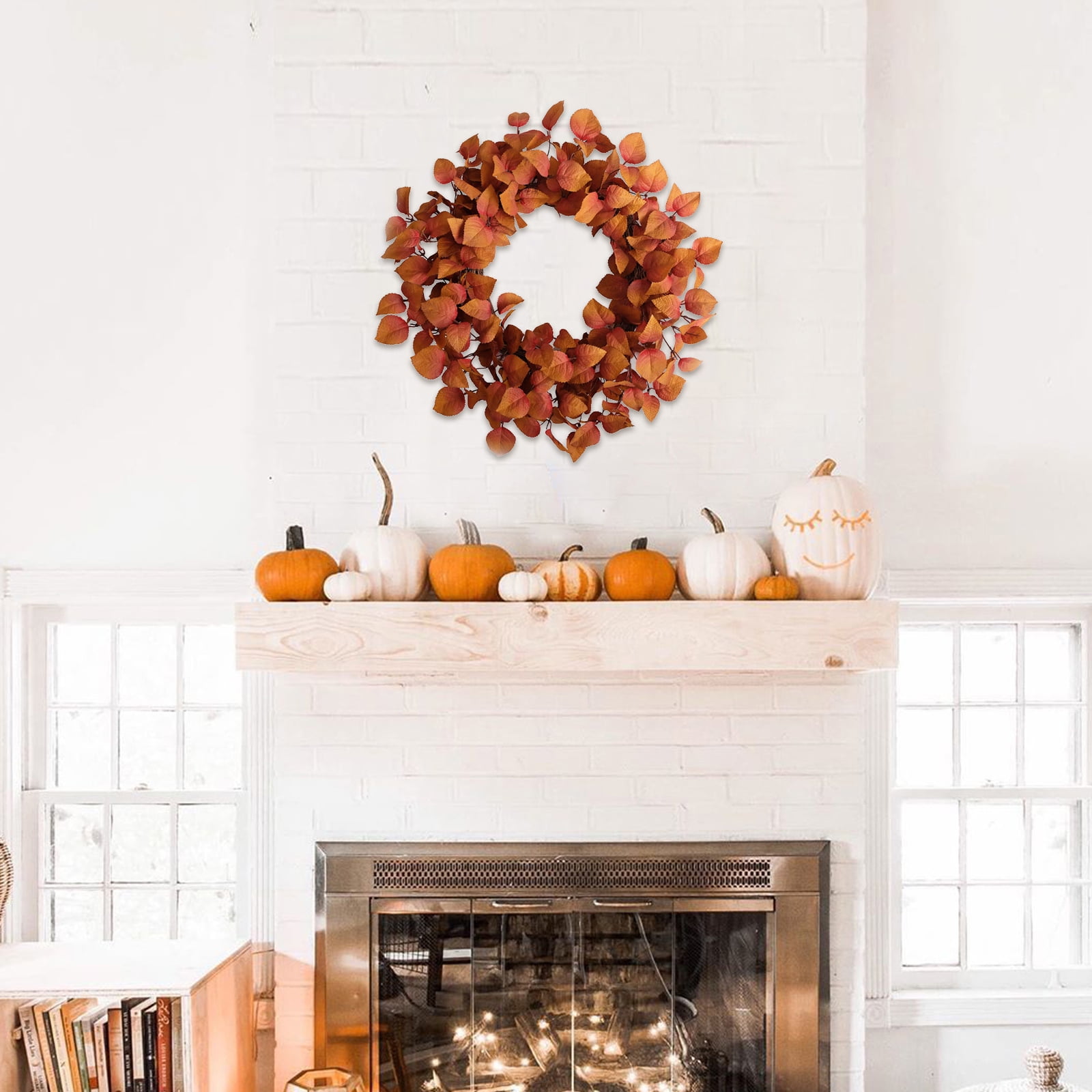 20 Inch Artificial Fall Leaves Wreath - Handcrafted Autumn Grapevine Wreath for Front Door, Indoor/Outdoor Thanksgiving Home Decor