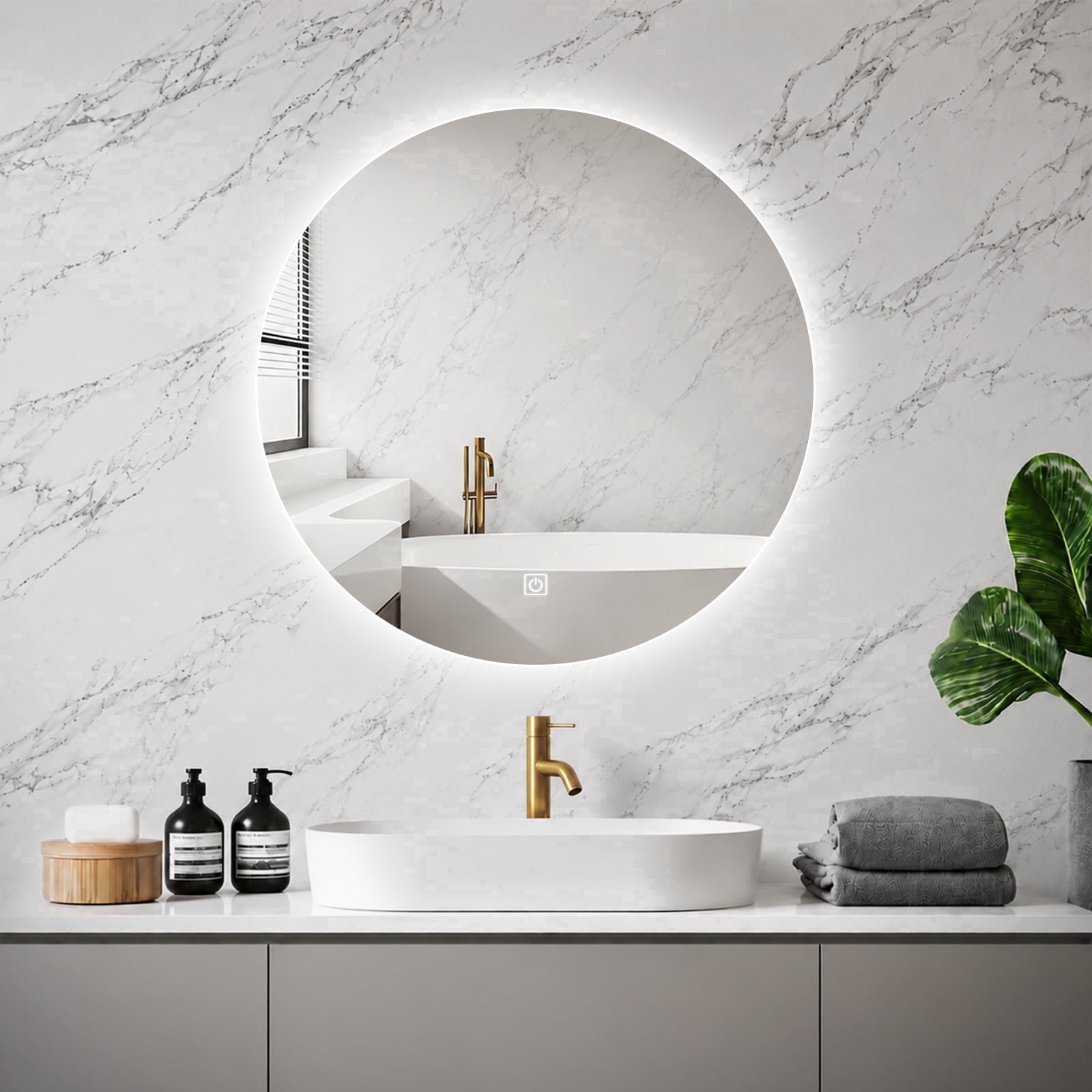 WARM&LOVE 20 Inch Round LED Bathroom Mirror, Backlit Vanity Mirror with 3 Color Dimmable Light, Touch Control, Wall Mounted