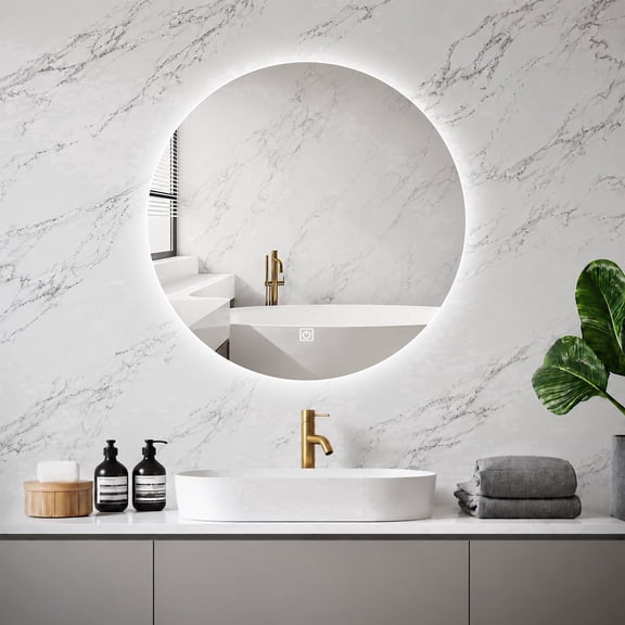 WARM&LOVE 20 Inch Round LED Bathroom Mirror, Backlit Vanity Mirror with 3 Color Dimmable Light, Touch Control, Wall Mounted