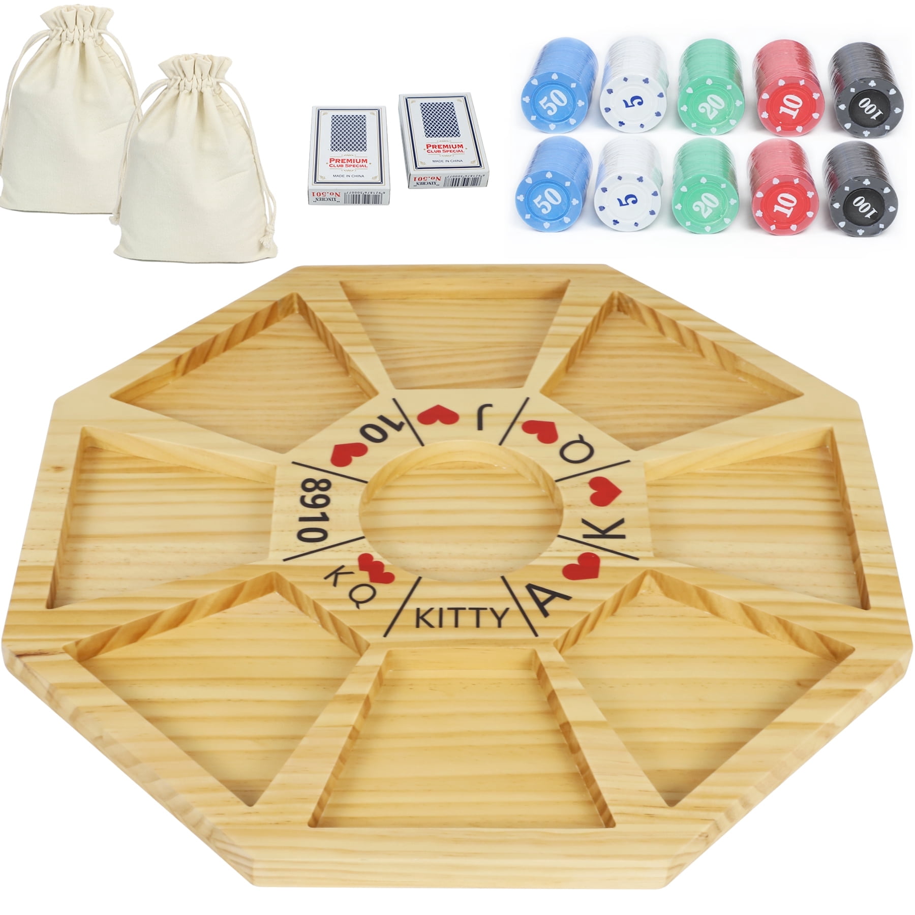 20 inches Michigan Rummy Game Deluxe Set Perfect Blend of A Royal Game of Hearts Rummy Poker Wooden Tripoley Board Game Betting Bluffing Game Classical Family Card Game for Adults 200 Chips
