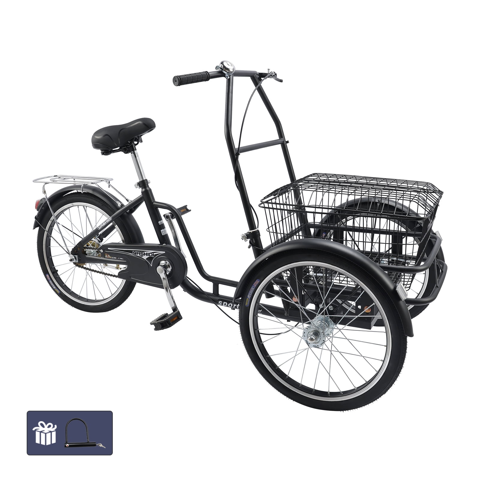 ARTUDATECH 20 Inch Pet Dog Cart Tricycle 3 Wheel Bikes Tricycle Adult Trike Cart for Women Men Seniors Three Wheel Cruiser Bike with Children Seat and Large Basket for Shopping Picnic 330LBS Walmart.c...