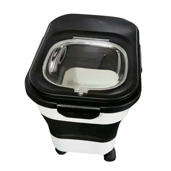 20 lbs Airtight Pet Food Storage Container - Collapsible Dog & Cat Food Bin with Measuring Cup & Folding Bowl - Portable Dry Food Dispenser with Wheels for Kitchen & Travel Use
