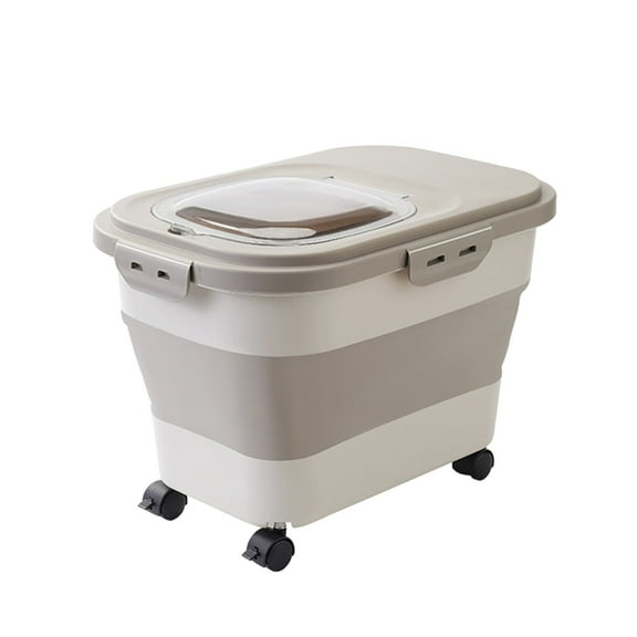 20 lbs Airtight Pet Food Storage Container - Collapsible Dog & Cat Food Bin with Measuring Cup & Folding Bowl - Portable Dry Food Dispenser with Wheels for Kitchen & Travel Use