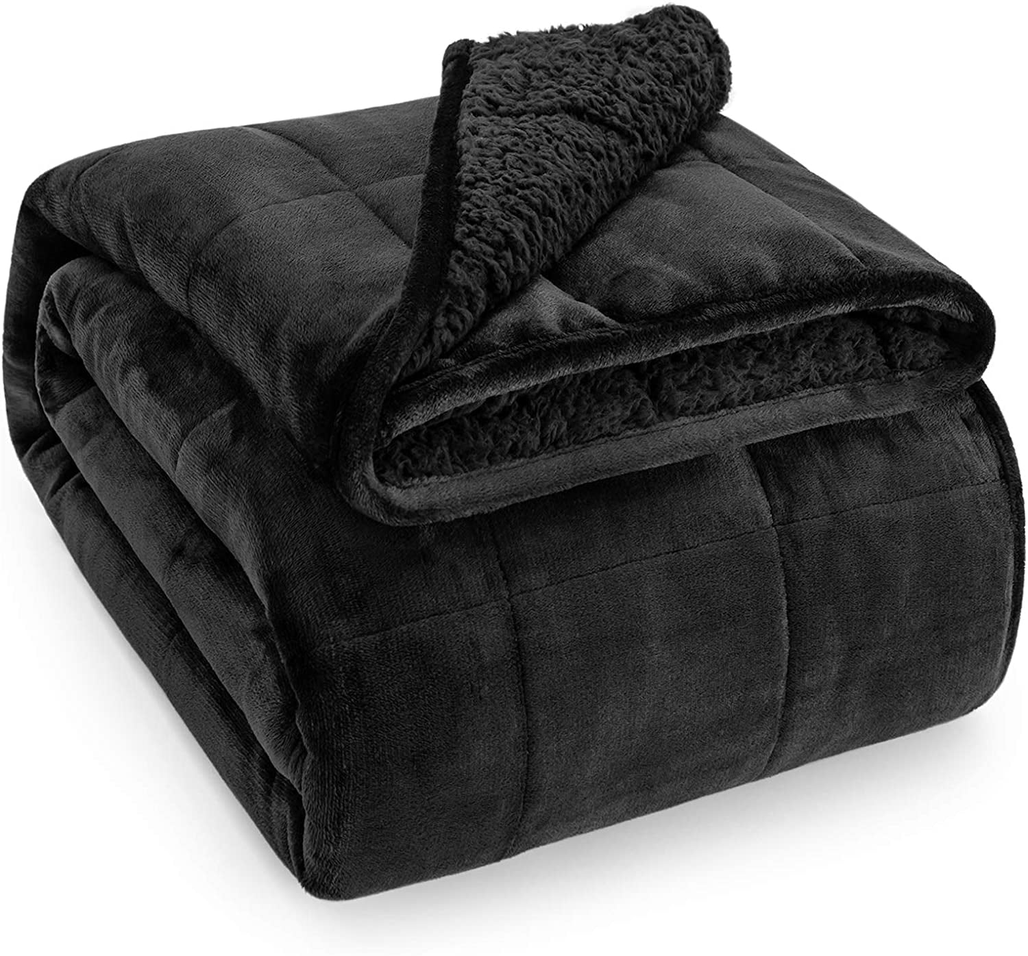 20 lbs Dual-Sided Sherpa Fleece Weighted Blanket, 60 x 80 inches, Black