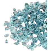 20 lbs Fire Glass for Propane Fire Pit, 1/2-Inch Reflective Fireplace Glass Rocks for Fire Pit Table, Caribbean Blue