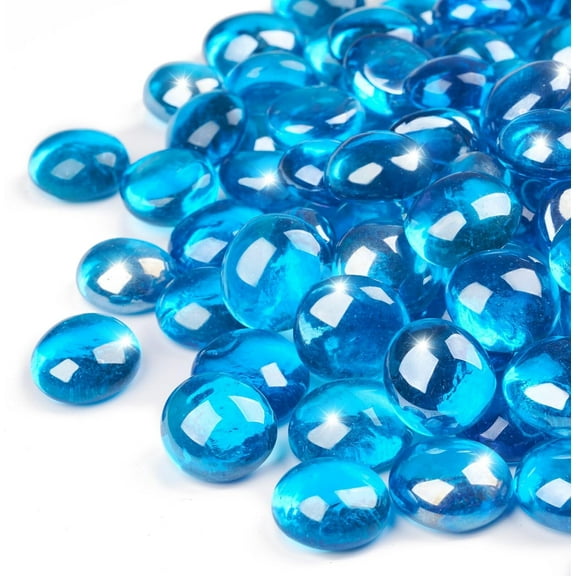 20 lbs Fire Pit Glass for Propane Fire Pit, 3/4 Inch Fire Glass Beads for Fireplace Fire Pit Table, Glass Rocks for Landscaping - Caribbean Blue