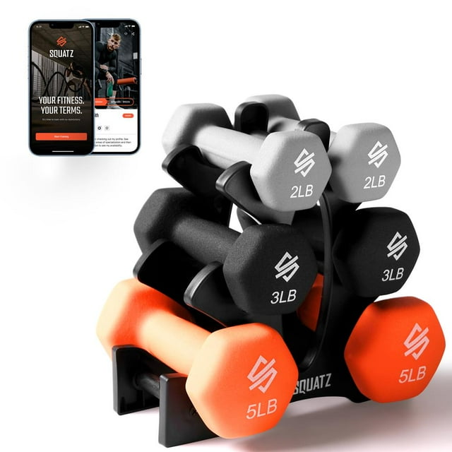 20 lbs. Neoprene Coated Dumbbell Set with Stand, Colour Gray, Black and