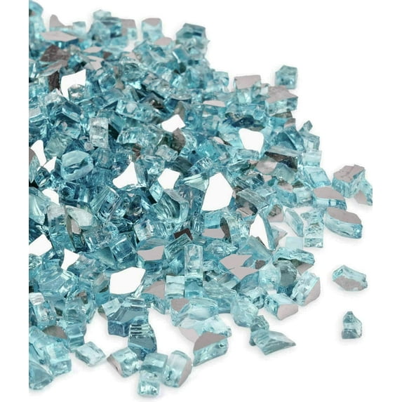 20 lbs Premium Reflective Fire Pit Glass Rocks, 1/2-Inch for Propane Fire Pit Table, Outdoor Fireplace Glass, Enhanced Durability & Safety, Caribbean Blue