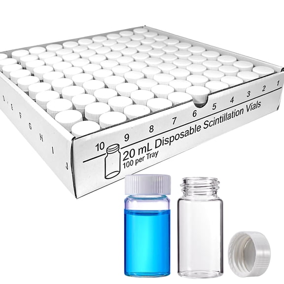 20 ml Scintillation Vials - 100 PCS Borosilicate Glass Sample Vials - Scintillation Counting Vials with 22-400 White Screw Cap with Silver Aluminum Foil Liner