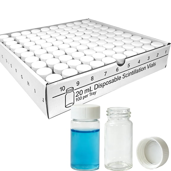 20ml Scintillation Vials - 100 Pcs Borosilicate Glass Sample Vial - Scintillation Counting Vial with 22-400 White Screw Cap with Aluminum Foil Liner