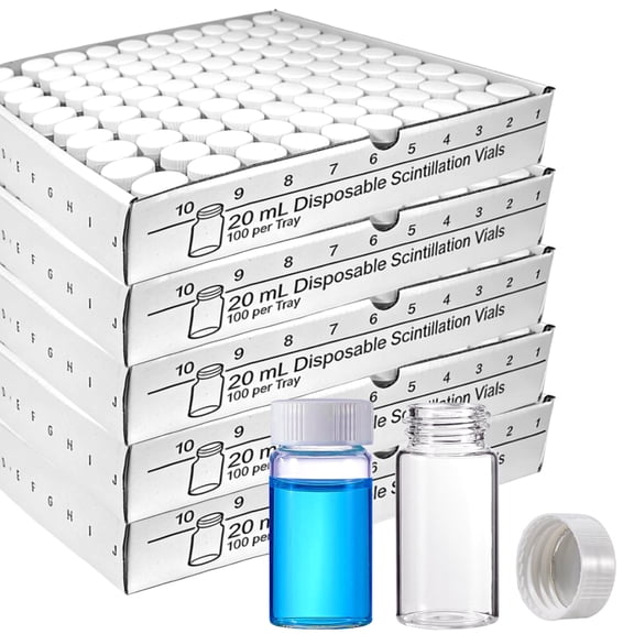 20ml Scintillation Vials - 500 PCS Borosilicate Glass Sample Vials - Scintillation Counting Vials with 22-400 White Screw Cap with Silver Aluminum Foil Liner
