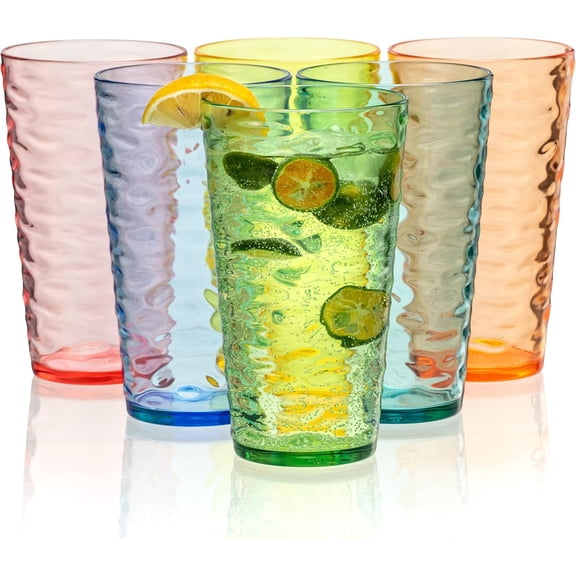 20-ounce Plastic Tumblers, Acrylic Drinking Glasses High-Balls, set of 6 Multicolor Reusable Plastic Cups, Stackable, BPA-Free, Shatter-Proof, Dishwasher-Safe