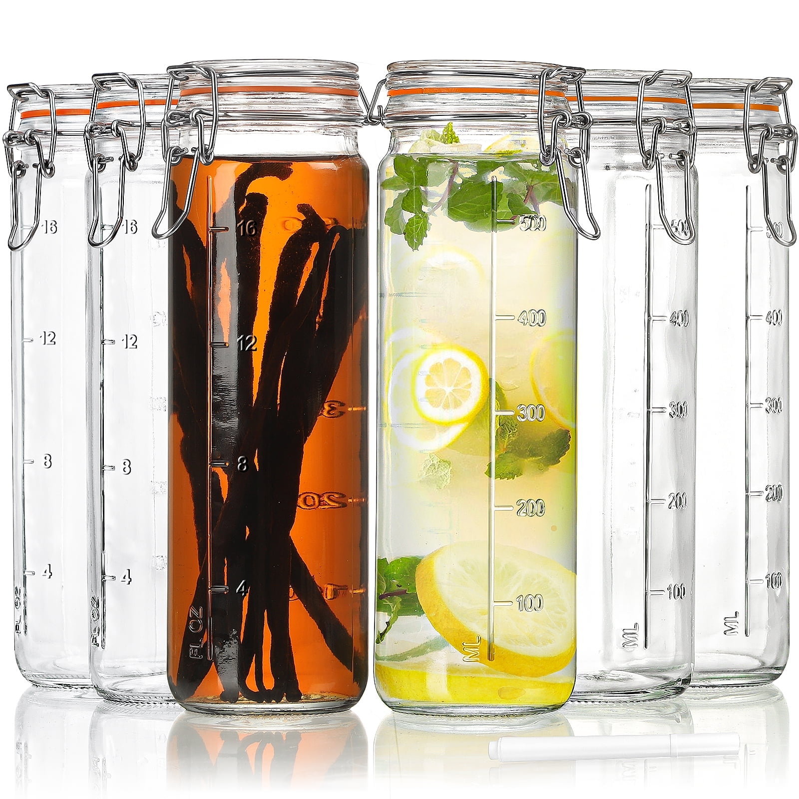 6 Pack 20 oz Syntic Food Storage Clamp Jar Glass with Hinged Lids, Kitchen Canisters Glass Jars for Kombucha, Dry Goods Clear