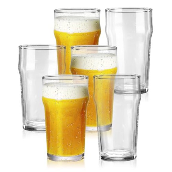 20 oz Beer Glasses Set of 6- Easy to Stack Lead-Free Classic British Pint Glasses Large Pub Craft Beer Glass for IPA Pilsner Clear Tall Glass Cups Great Beer Gifts for Men-Dishwasher Safe