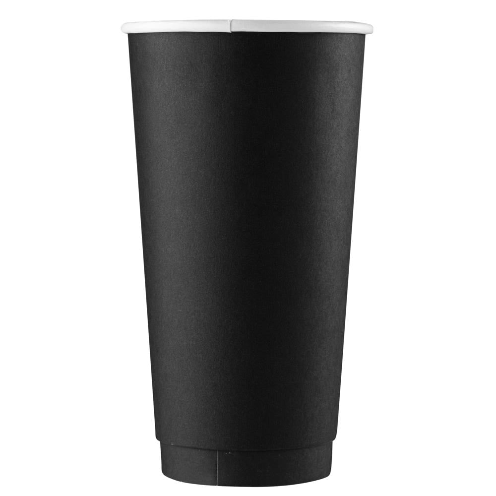 20 oz Black Paper Coffee Cup - Double Wall - 3 1/2 inch x 3 1/2 inch x 6 1/4 inch - 250 Count Box