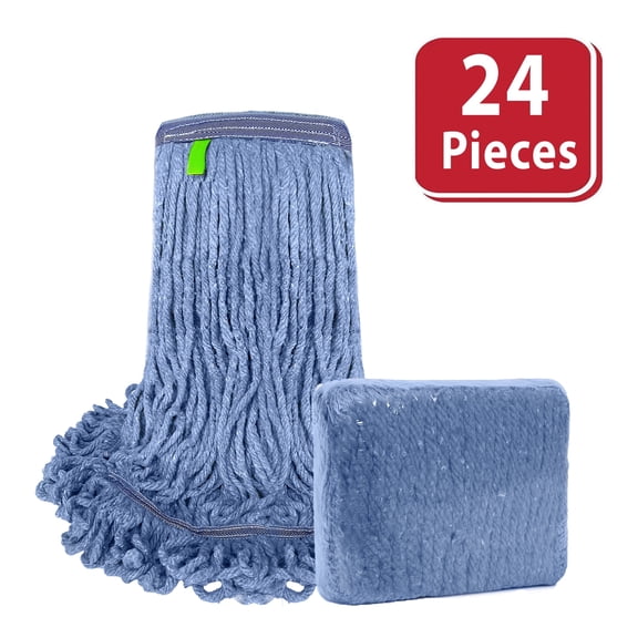 20 oz Blended Loop-End Heavy Duty Mop Head Refill for Commercial and Household Floor Cleaning-Blue, Bulk Pack of 24