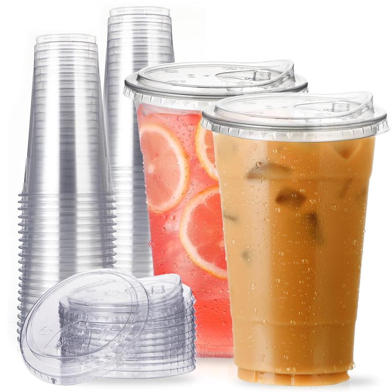 25 Sets Of 20 Oz Clear Plastic Cups With Strawless Lids – Leak-Proof, BPA-Free | Perfect For Iced Coffee, Smoothies, Juices