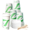 thumbnail image 1 of 20 oz Compostable Paper Cups with White Dome Lids and Wooden Stirrers - Biodegradable Disposable White Paper Coffee Cups PLA Lined - Eco-friendly Hot and Cold Drinking Cups (500), 1 of 4