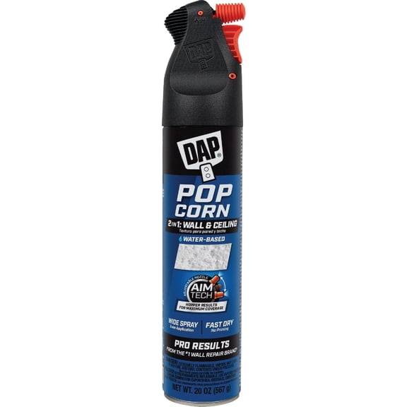 DAP 7079850025 Popcorn Water Based 2in1 Wall & Ceiling Texture Spray with Aim Tech Nozzle, White, 20 Ounce