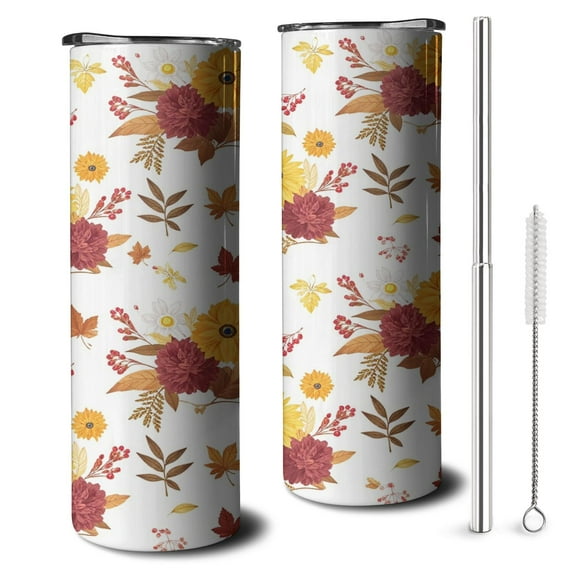 20 oz Double Insulated Coffee Tumbler with LeakProof Lid Watercolor Floral Flowers Wildflower Cafe Tumblers for Mountain Halloween Fishing Christmas