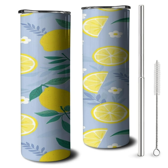 20 oz Double Wall Cups with LeakProof Lid Lemon () Cafe Tumblers for Mountain Halloween Fishing Christmas