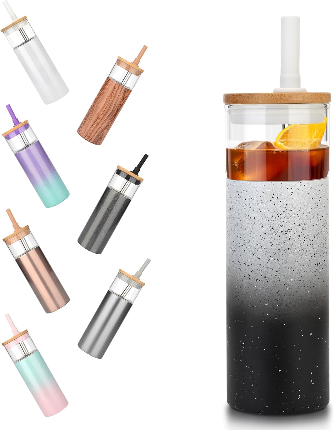 20 oz Double Wall Glass Tumbler with Straw and Lid Insulated