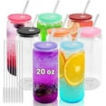 thumbnail image 1 of 20 oz Glass Cups with Acrylic Lids and Straws 8pcs Can Shaped Glass Iced Coffee Cups with Lids, Drinking Jar Glasses Cute Tumbler Cup Great for Smoothie Soda Boba Tea Cocktail Beer Gift, 1 of 6