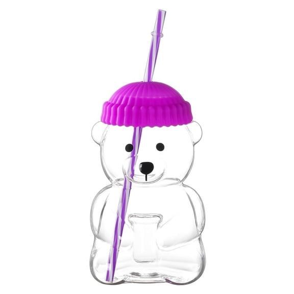 20 oz Glass Straw Cup with Little Bear Design, High Borosilicate Heat-Resistant Glass Tumbler for Juice, Milk and Cold Drinks, 1 Piece