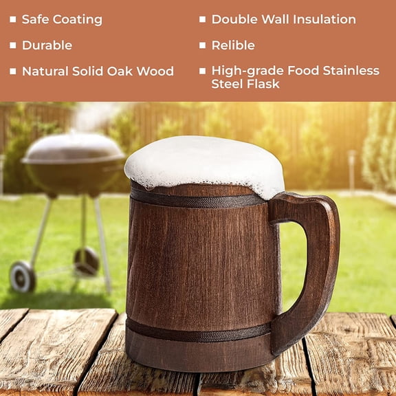 20 oz Handmade Root Beer Stein 600 ml - Flagon Metal Mugs with Handle Medevil - Wood Viking Renissance Thousand Beers Tankard Fantasy Ring Keg Mug - Vaso Cervecero Pirata Metal Wooden Cup
