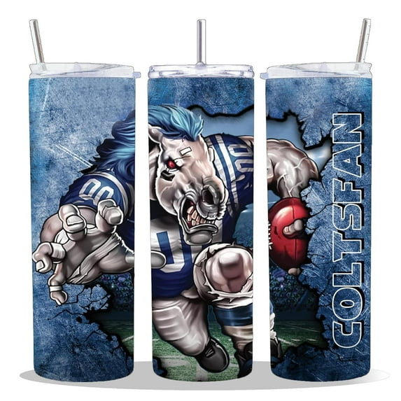 20 oz Insulated Double Wall Stainless Steel Tumbler with Spill Proof Lid and Reusable Straw, Water Bottle Coffee, TeamFan Fan Team Mascot Football Cup Mug Tumbler (Indianapolis)