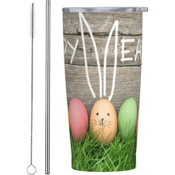 20 oz Insulated Stainless Steel Tumbler Mug Happy Easter Eggs Bunny with Lid Straw and Straw Brush Drinking Cups for coffee, Car, Home, Office, Travel, Party