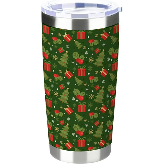20 oz Insulated Tumbler, Merry Christmas Tumbler with Lid and Straw, Green Christmas Tree Mistletoe Coffee Mug Cup, Christmas Gift for Dad Mom Family Friends
