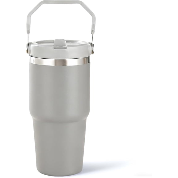 20 oz Insulated Tumbler with Handle, Leak Proof Lid and Flip Straw, Double Wall Stainless Steel Travel Coffee Mug, Cupholder Friendly, Grey