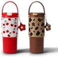 thumbnail image 1 of 20 oz Insulated Tumblers with Lid and Straw, Stainless Steel Large Travel Coffee Mugs for Women, Cherry Cup, Leopard Tumbler, On The Go Coffee Cups, Dishwasher Safe, 1 of 6