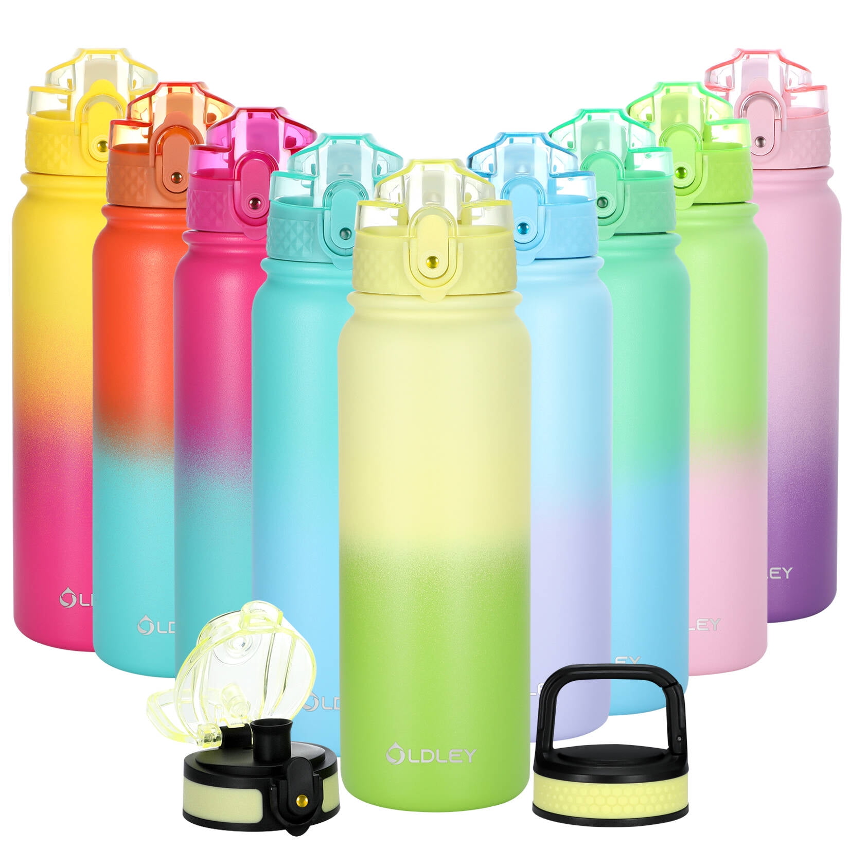 Insulated Water Bottle 20oz Kids Water Bottles with Straw/Chug/Carabiner 3  Lids 