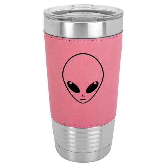 20 oz Leather Tumbler Stainless Steel Insulated Travel Mug Cup Gift Alien Head (Pink)